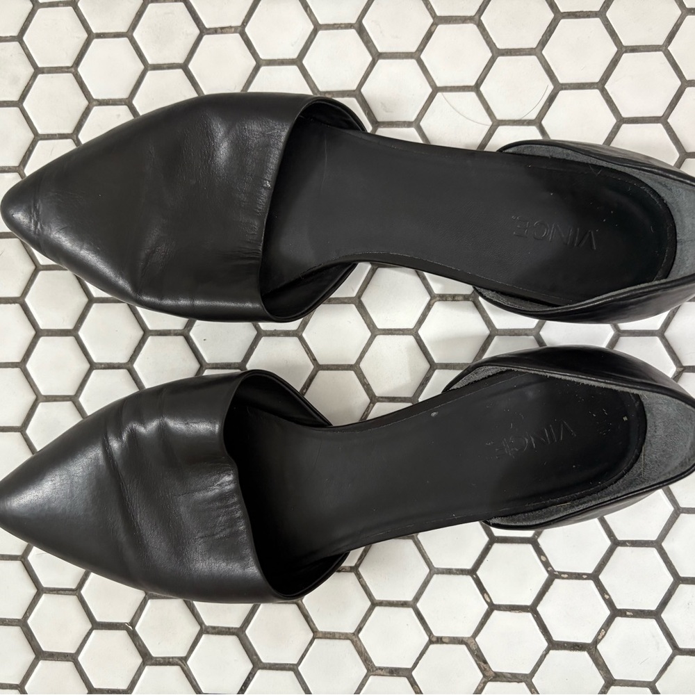Vince Black Leather Nina D’Orsay Flat